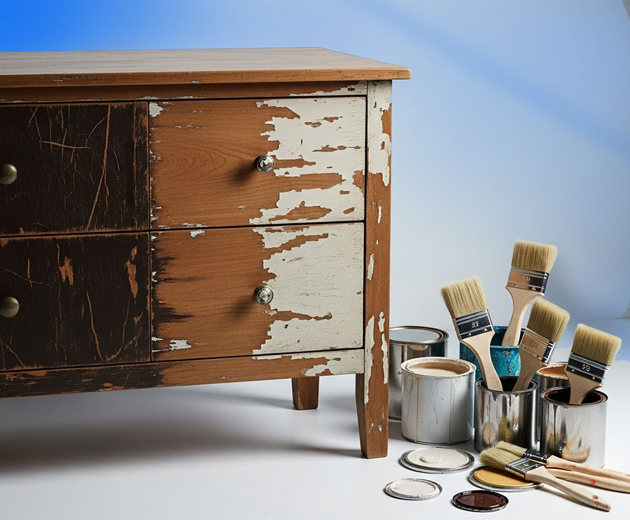 Comoda antiga com pintura em pátina