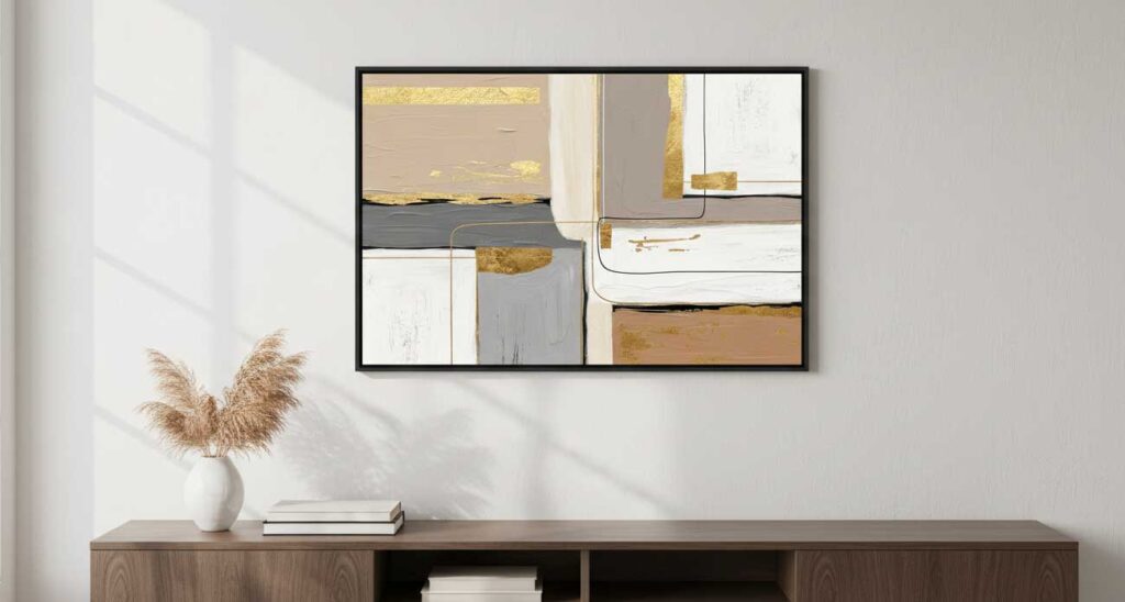 Quadro decorativo feito por IA em uma sala de estar