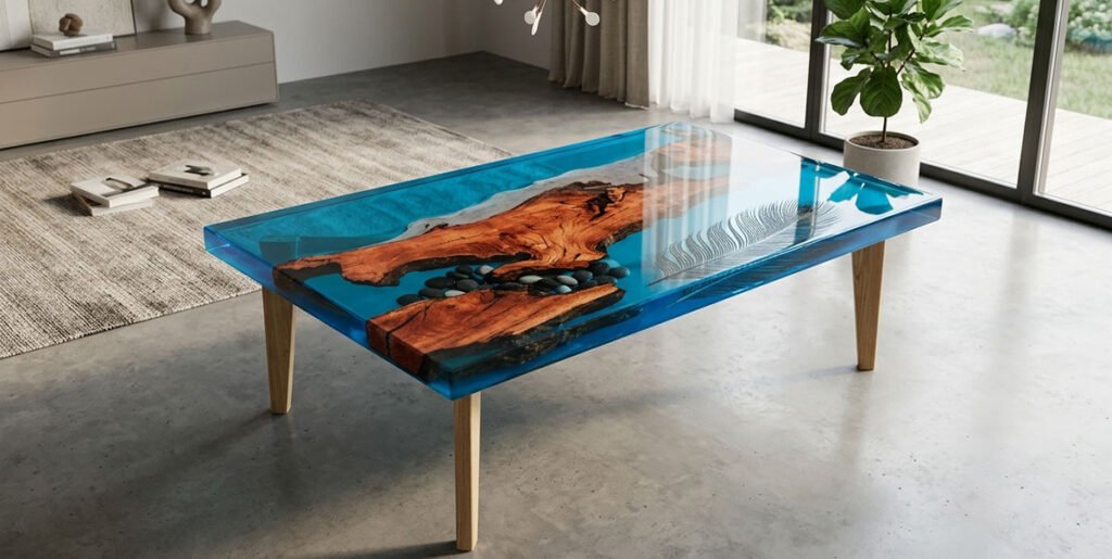 Mesa de resina para sala decorada